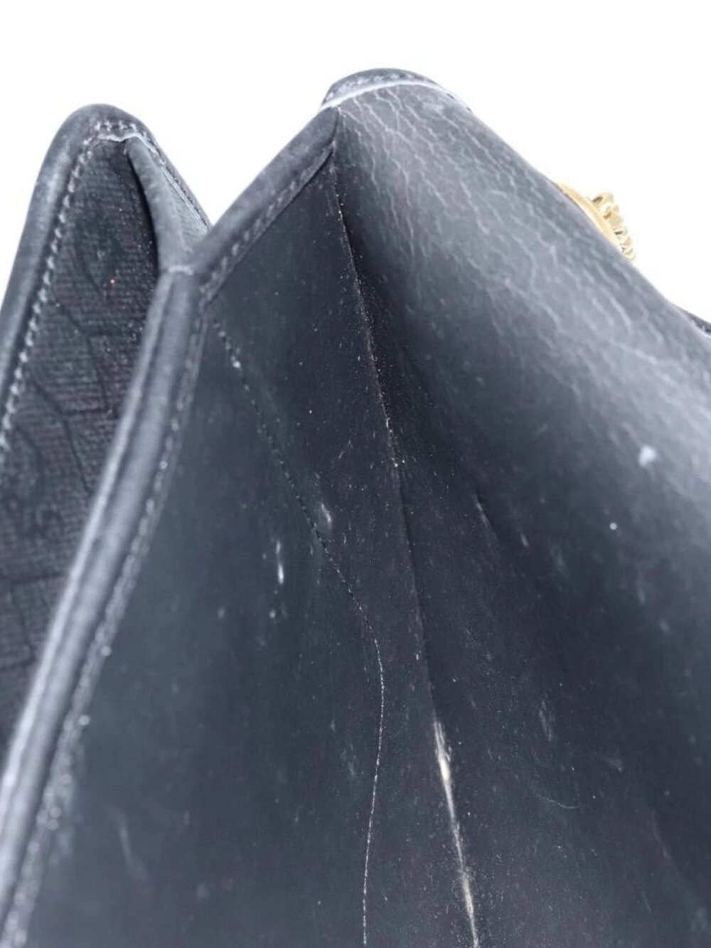 Christian Dior Honeycomb Canvas Chain Shoulder Bag PVC Black Gold Auth ka2491 - Picture 12 of 16